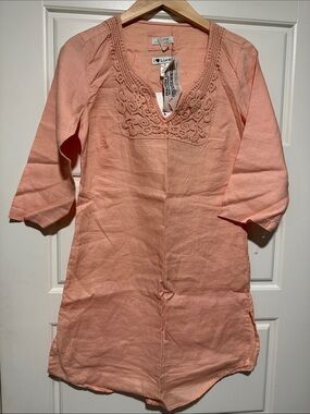 I ♥ Linen Malvin Germany Peach Embroidered V-Neck Tunic linen S